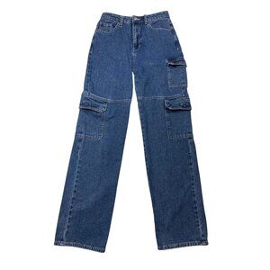 Women's Pacsun 90s Boyfriend Cargo Jeans Size 27 Blue Denim With Multiple Pocket